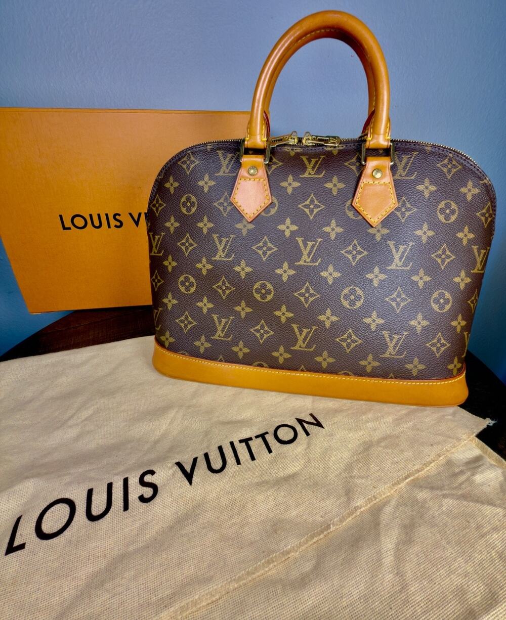 Authentic Louis Vuitton Alma PM Monogram Brown Leather Satchel Bag SD0947 USA